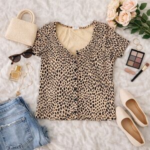 Brandy Melville Tan and Black Button Down Shirt